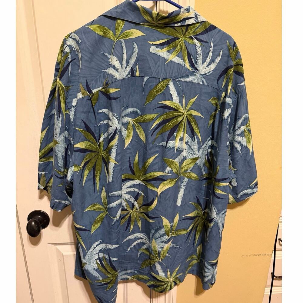Pusser’s Blue Green Men’s Silk Short Sleeve Button Up Tropical Hawaiin Shirt L - Picture 7 of 11